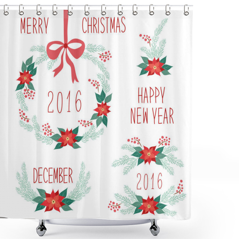 Personality  Cute Set Of Hand Drawn Christmas Symbols Shower Curtains