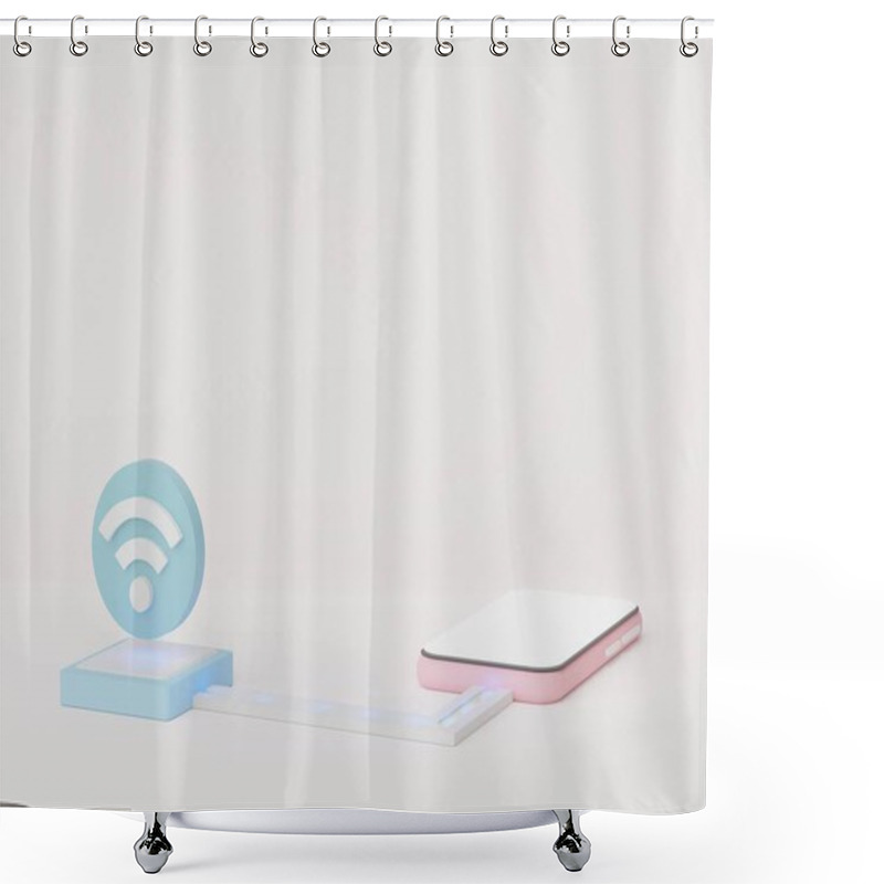 Personality  3d Render Wireless Network Connection To Device. User Interface For Web Banner And Mock Up. Symbol Of Wifi. Online Network Shower Curtains