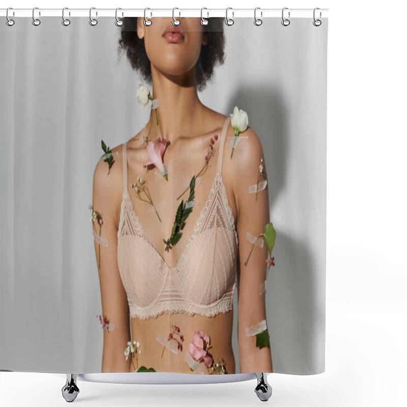 Personality  Chic African American Woman With Beautiful Plants On Her Body And Underwear. Shower Curtains