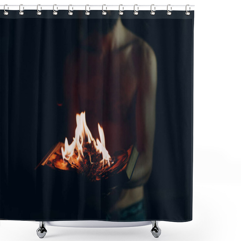 Personality  Book Burns On Dark Background Shower Curtains