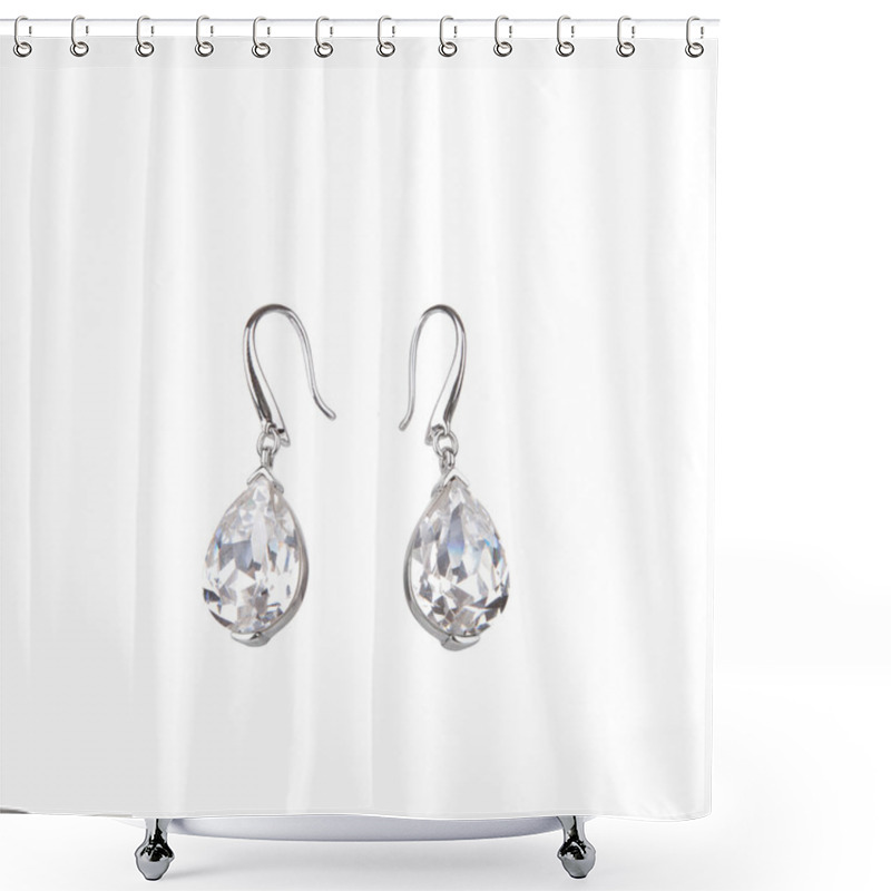 Personality  Pair Of Diamond Earrings, Isolated On White Shower Curtains