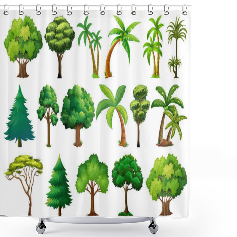 Personality  Set Of Variety Plants And Trees Illustration Shower Curtains