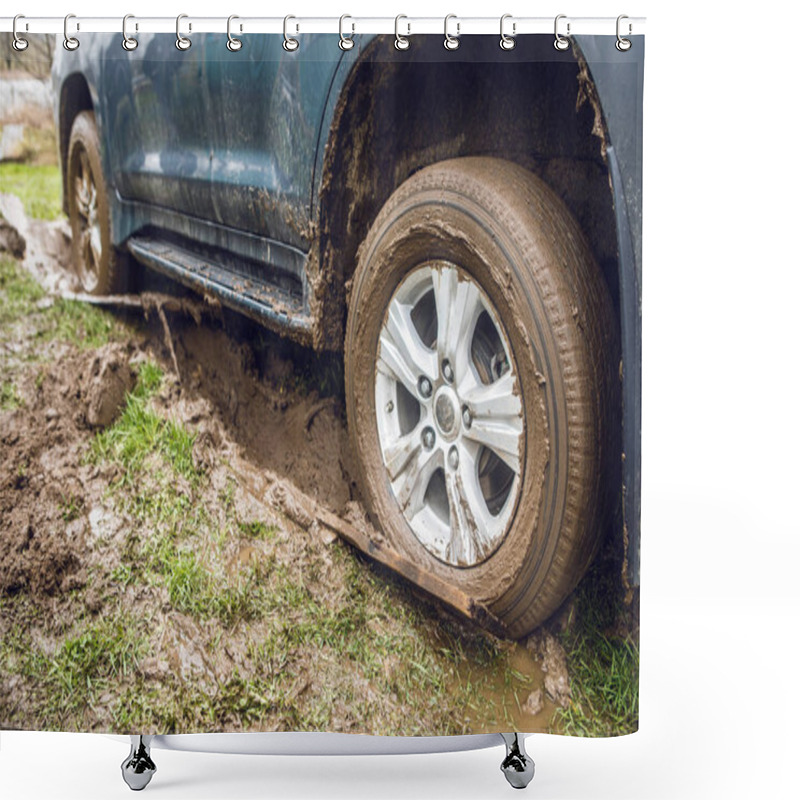 Personality  Jeep Wheels Stuck In The Dirt. Shower Curtains