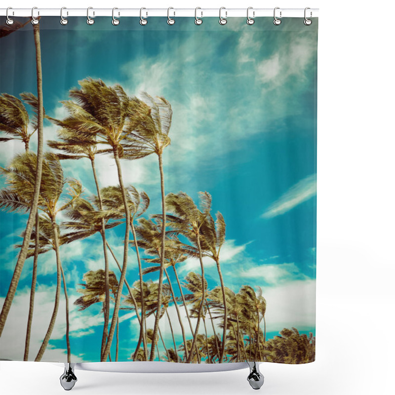 Personality  Retro Palm Trees In The Wind Shower Curtains