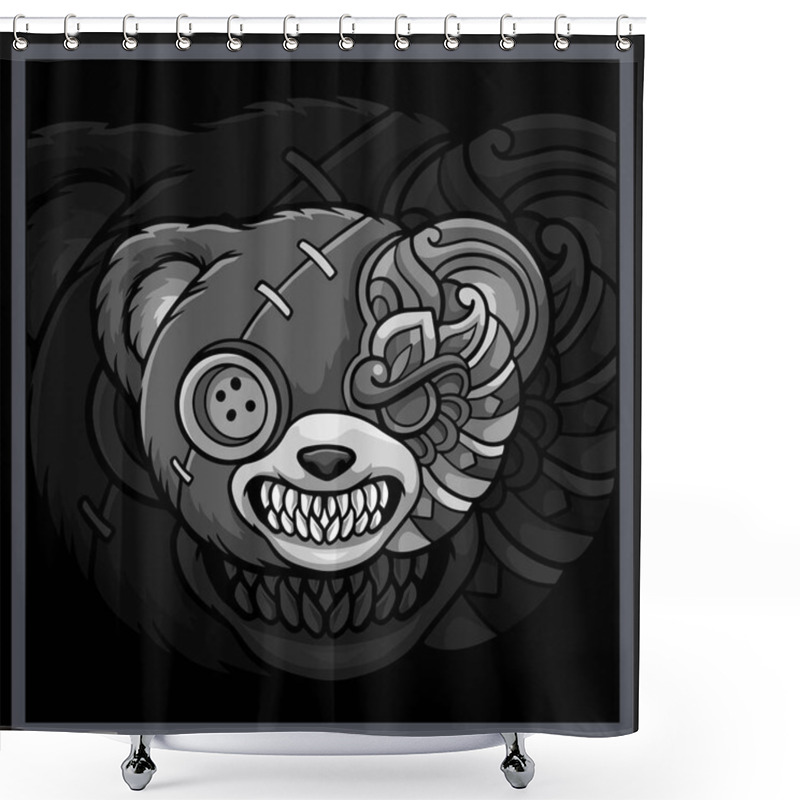 Personality  Monochrome Voodoo Bear Mandala Arts Isolated On Black Background Shower Curtains