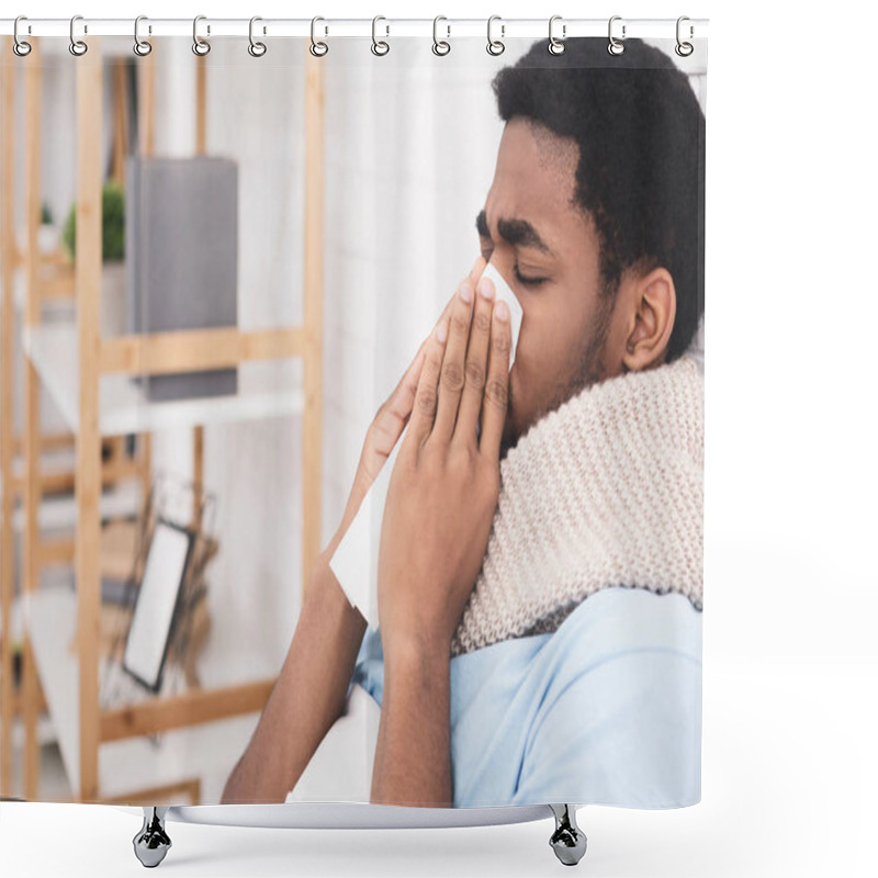 Personality  African-american Man Man Has Runny Nose At Home Shower Curtains