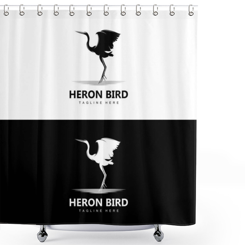 Personality  Bird Heron Stork Logo Design, Birds Heron Flying On The River Vector, Product Brand Illustration Shower Curtains