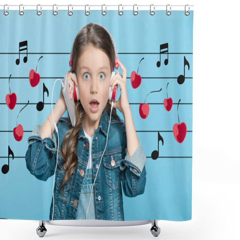 Personality  Adorable Little Girl In Headphones  Shower Curtains