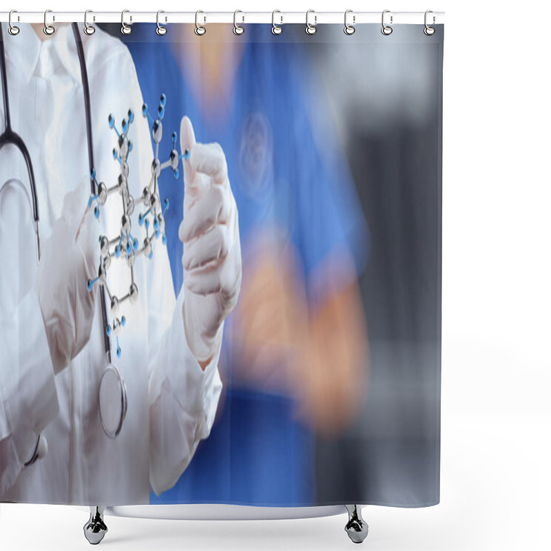 Personality  Scientist Doctor Hand Holds Virtual Molecular Structure In The L Shower Curtains