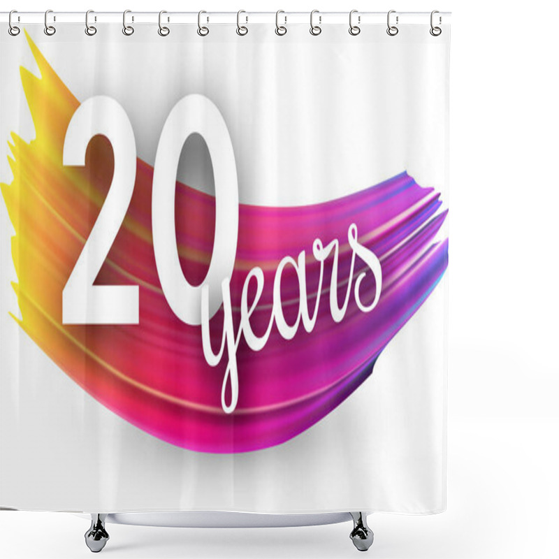 Personality  Twenty Years Greeting Card With Spectrum Brush Stroke On White Background. Colorful Gradient Brush Design. Vector Paper Illustration. Shower Curtains