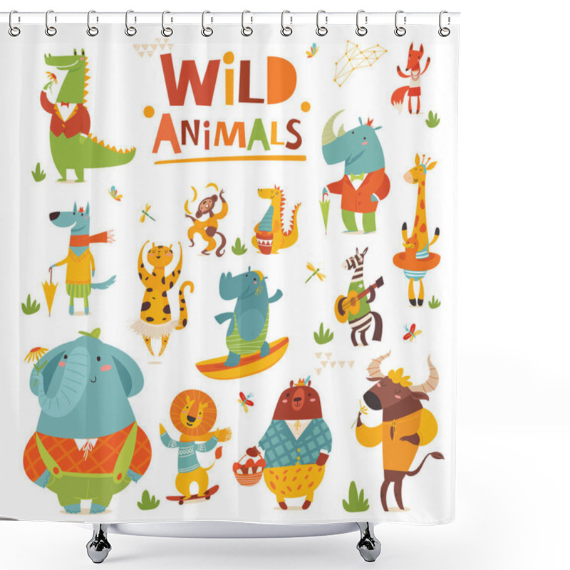 Personality  Vector Set Of Wild Cartoon Animals Of Africa. Bundle Of Cute Cartoon Animals Characters Isolated On White Background. Set Of Colorful Vector Illustrations In Flat Cartoon Style. Shower Curtains