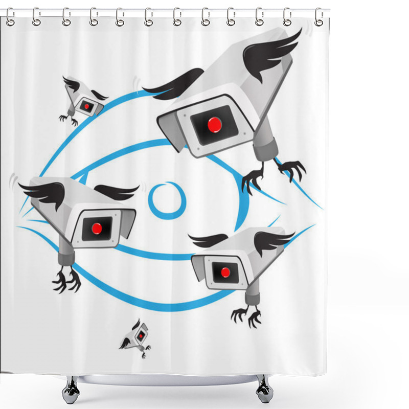 Personality  Vector Surveillance Cameras With Wings Shower Curtains