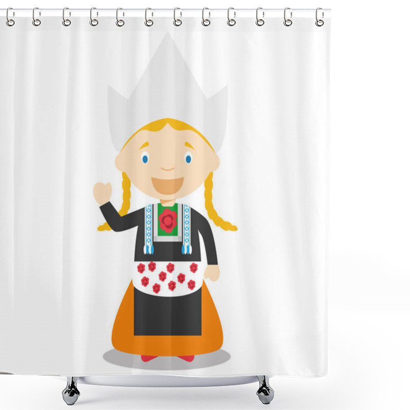 Personality  Character From Holland Or Netherlands Dressed In The Traditional Way Vector Illustration. Kids Of The World Collection. Shower Curtains