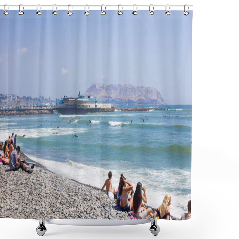 Personality  Crowded Beach In Lima, Peru, District Of Barranco. 2016-11-20. Shower Curtains