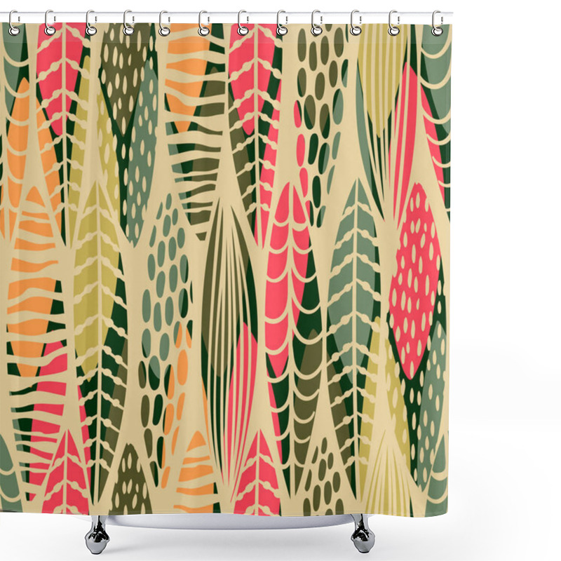 Personality  Abstract Seamless Pattern With Tropical Leaves. Vector Template. Shower Curtains