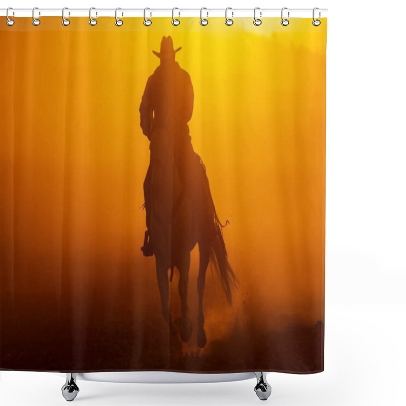 Personality  A Mexican Charro Rounds Up A Herd Of Horses Running Through A Field On A Mexican Ranch At Sunrise Shower Curtains