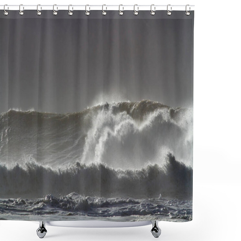 Personality  Big Breaking Sea Wave With Spray In A Stormy Day Shower Curtains