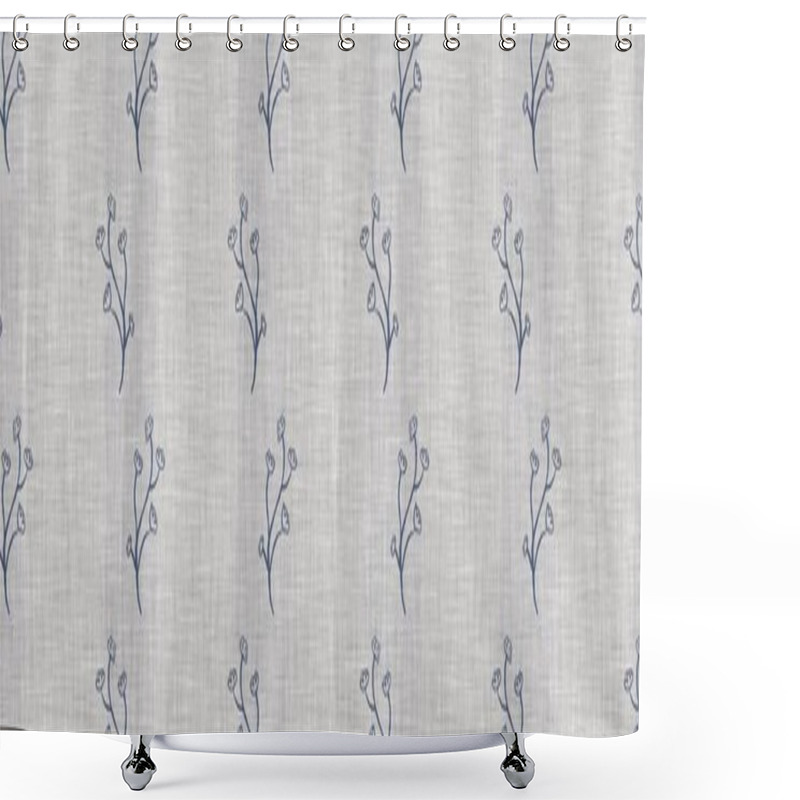 Personality  French Blue Botanical Leaf Linen Seamless Border With 2 Tone Country Cottage Style Motif. Simple Vintage Rustic Fabric Textile Effect. Primitive Modern Shabby Chic Kitchen Cloth Design. Shower Curtains