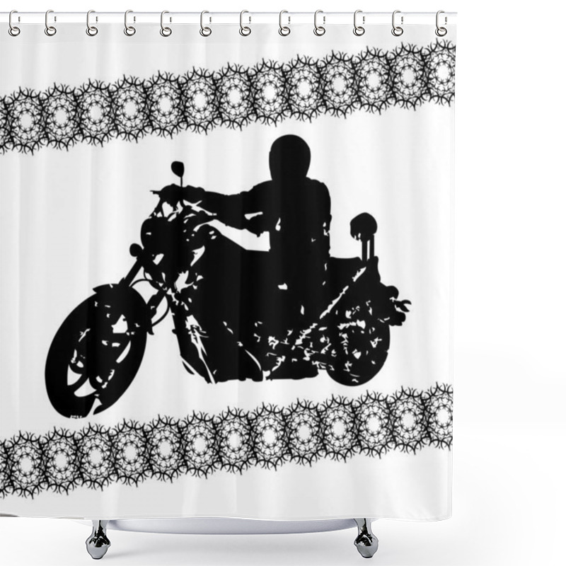 Personality  Biker Grunge Silhouette With Ornamental Stripes Shower Curtains