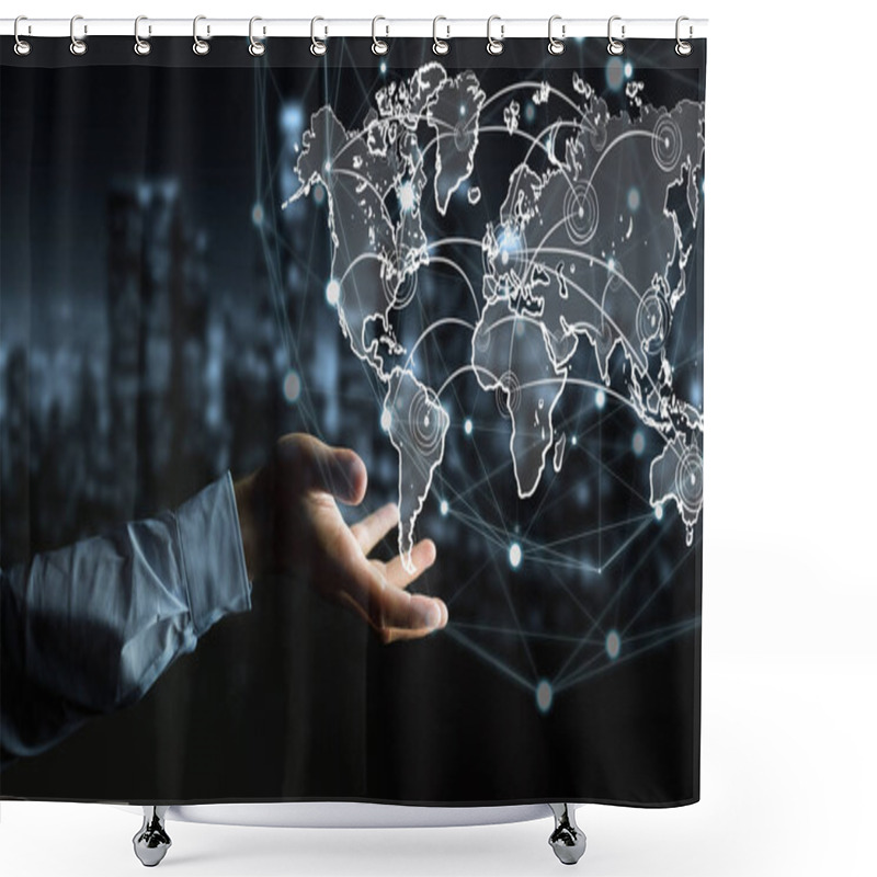 Personality  Businessman Holding World Connection Sketch Shower Curtains