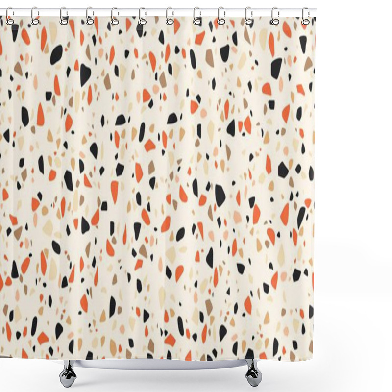 Personality  Terrazzo Ceramic Tile Pattern Or Terazzo Marble Mosaic Texture For Terazo Floor, Vector Seamless Background. Orange And Black Marble Pieces And Granite Abstract Pattern Of Terazo Mosaic Background Shower Curtains