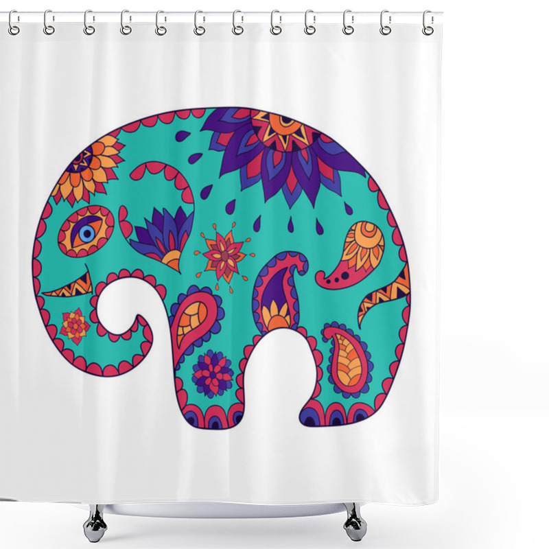 Personality  Hand Drawn Stylized Baby Cartoon Elephant For Adult Anti Stress Colouring Page. Colorful Variant. Shower Curtains