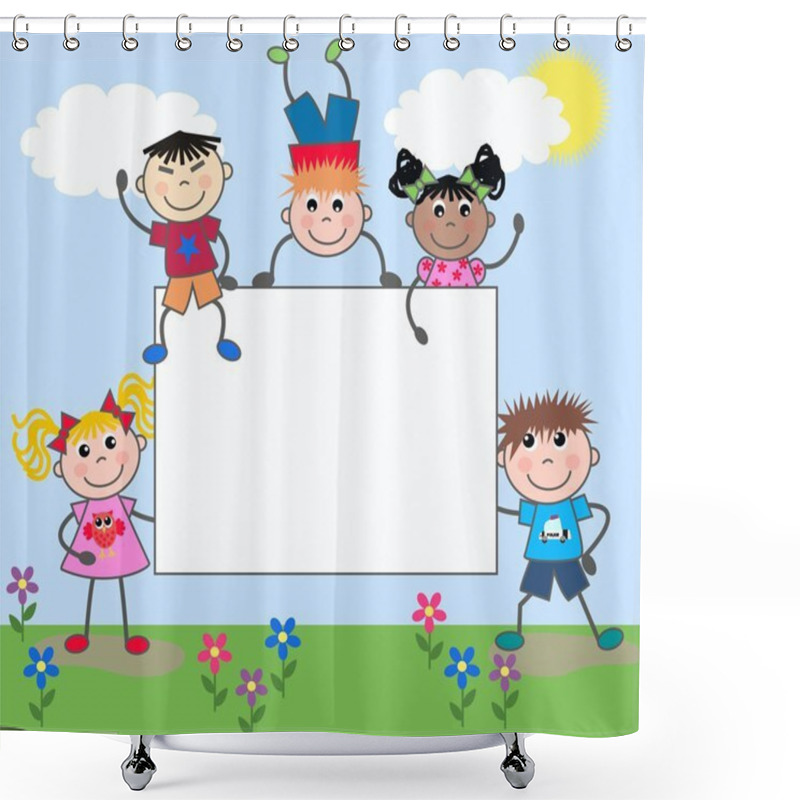 Personality  Mixed Ethnic Children With A Placard Shower Curtains