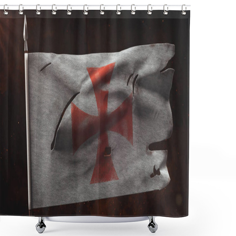 Personality  Old Torn Knight War Banner On The Spear. Damaged Templar Flag 3D Illustration Shower Curtains