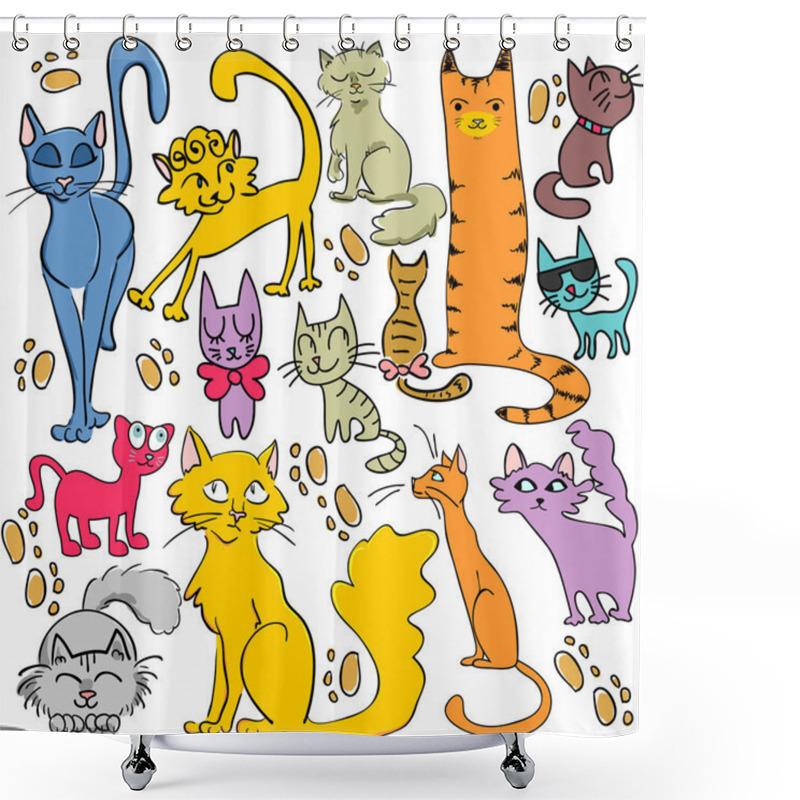 Personality  Set Of Cute Hand Drawn Cats Shower Curtains