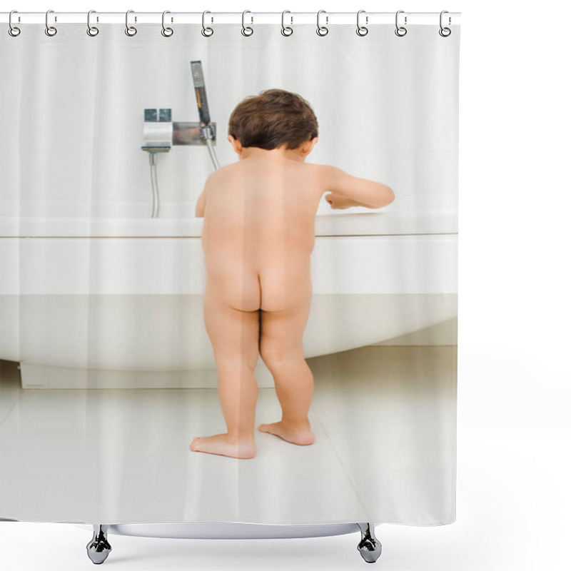 Personality  Nude Toddler Boy Standing In White Bathroom Shower Curtains