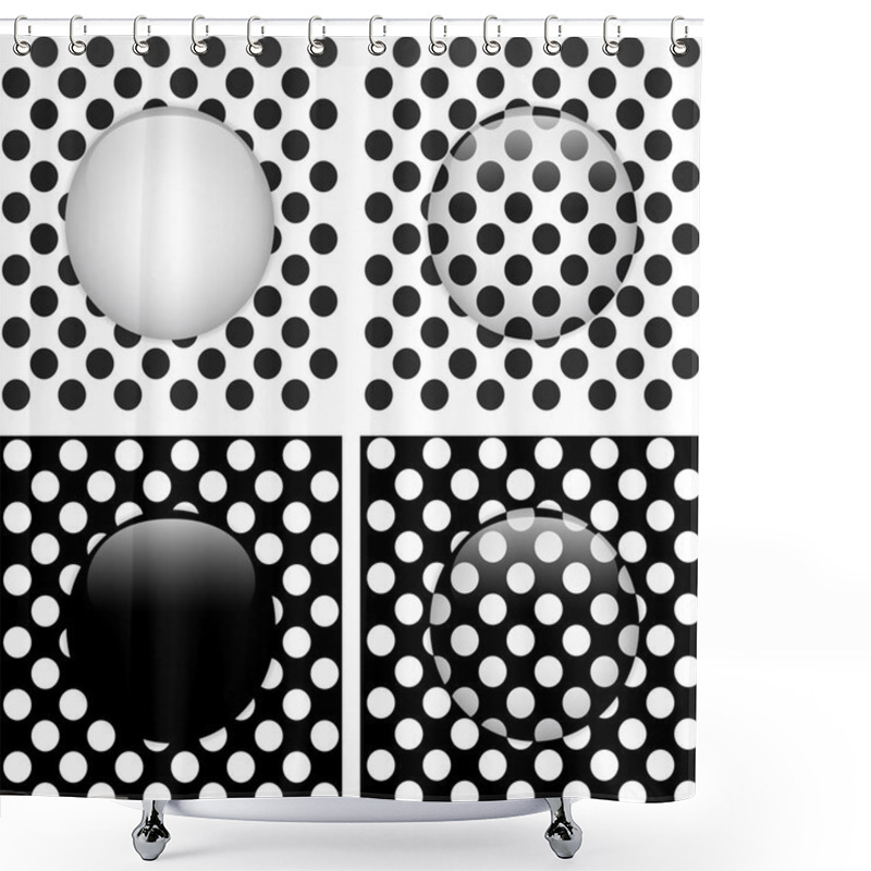 Personality  Set Of Four Glass Circle Black And White Dots Shower Curtains