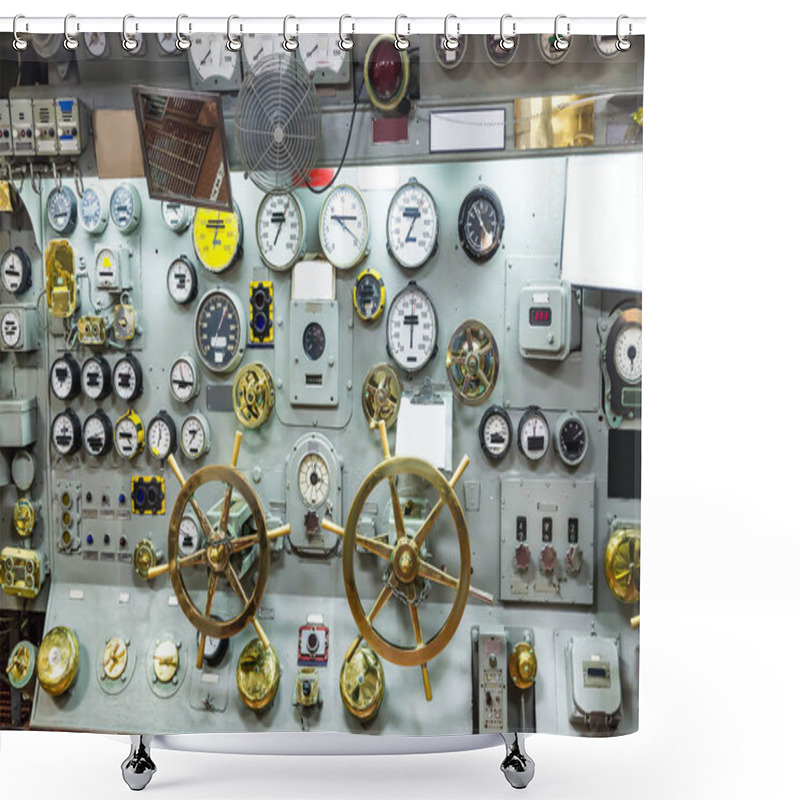 Personality  Military Ship Control Panel With Gauges Shower Curtains