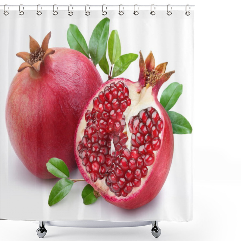 Personality  Juicy Pomegranate And Its Half With Leaves. Shower Curtains