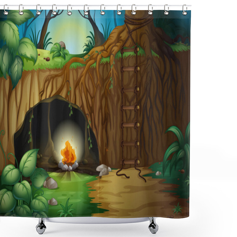 Personality  A Camp Fire In A Cave Shower Curtains