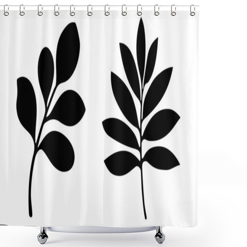 Personality  Modern Black And White Leaf Silhouettes Vector Art On White Background Shower Curtains