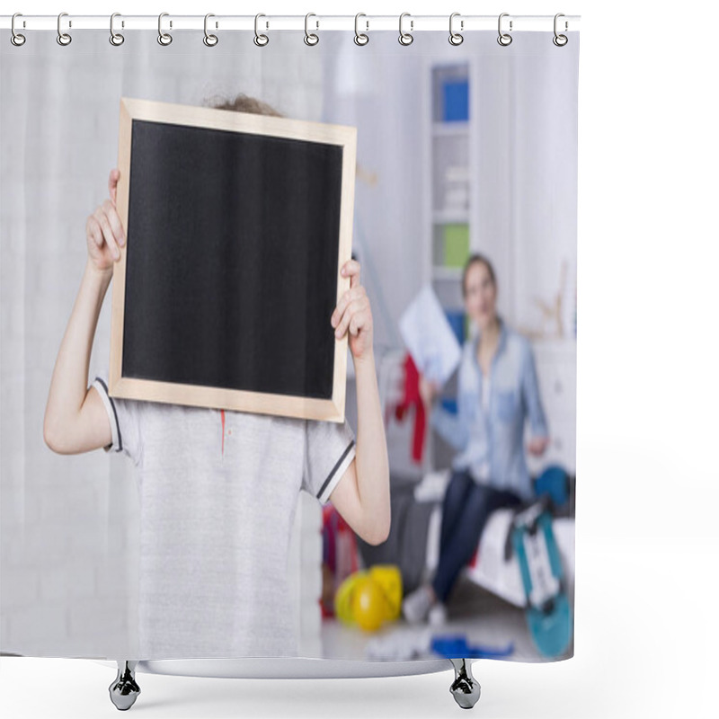 Personality  Boy Covering Face By Blackboard Shower Curtains