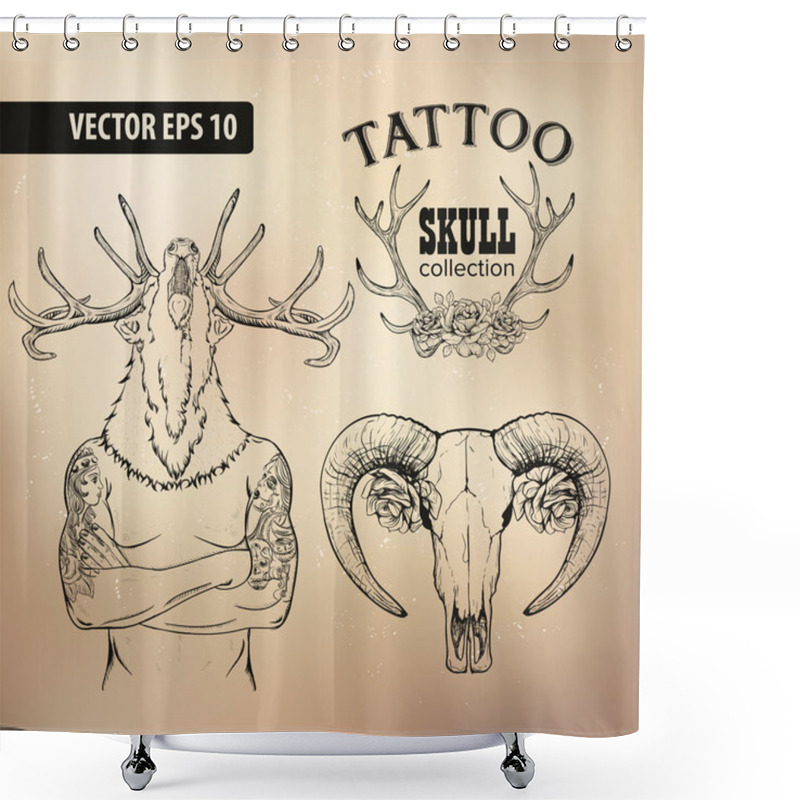 Personality  Set Tattooed Man With A Deer Head Shower Curtains