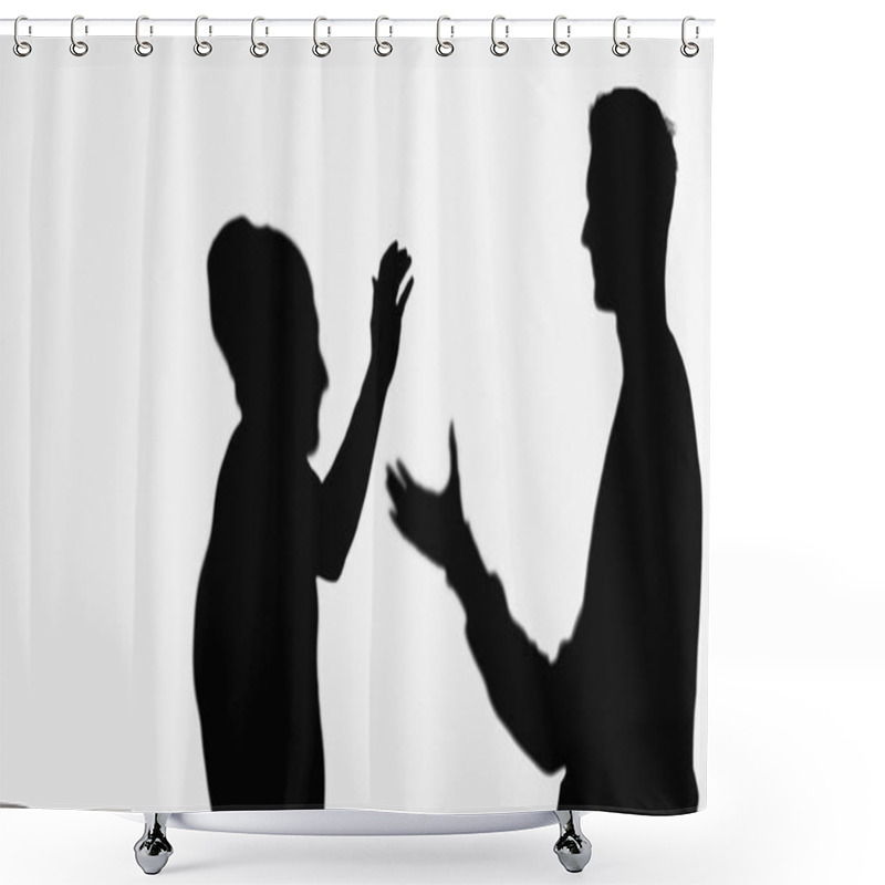 Personality  Black Silhouettes Of Friends Greeting Each Other While Meeting Isolated On White Shower Curtains