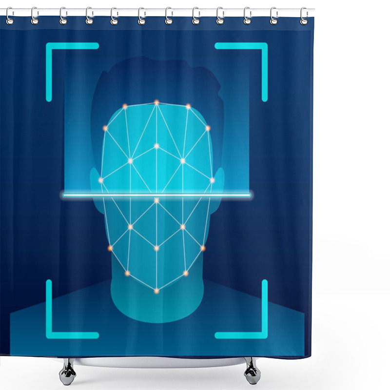 Personality  Creative Vector Illustration Of Biometric Face Verification Scan, Identification Scanning System On Background. Art Design High Technology Detection Template. Abstract Concept Graphic Element Shower Curtains