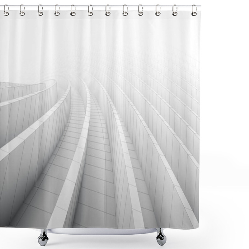 Personality  Abstract 3d Curved Background With Line. Circular Shapes Modern Minimalistic Design. White Smooth Geometric. 3d Rendering Shower Curtains