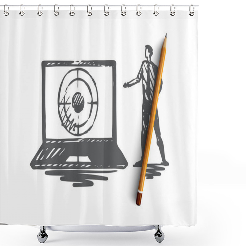 Personality  Seo, Marketing, Optimization, Search, Media Concept. Hand Drawn Isolated Vector. Shower Curtains