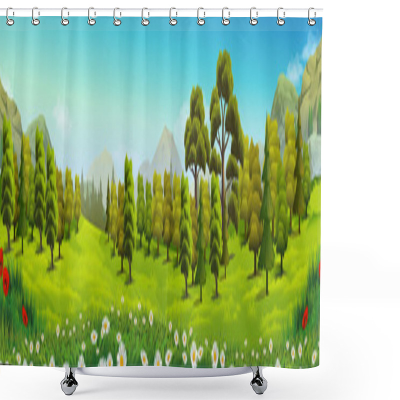 Personality  Meadow And Forest, Nature Landscape, Vector Background Shower Curtains