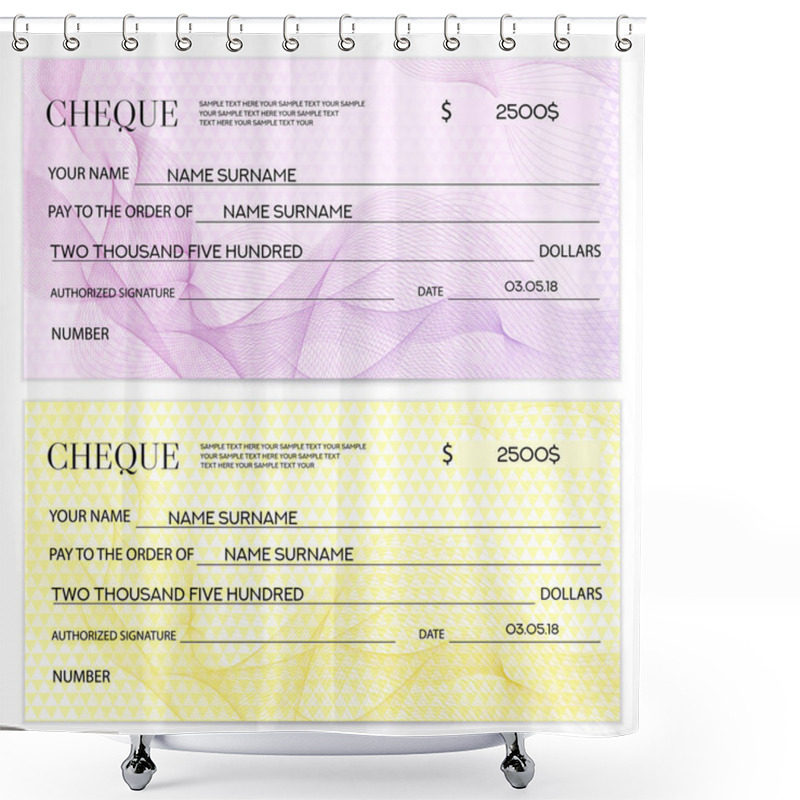 Personality  Check (cheque), Chequebook Template. Guilloche Pattern With Watermark, Spirograph. Background For Banknote, Money Design, Currency, Bank Note, Voucher, Gift Certificate, Coupon, Ticket Shower Curtains