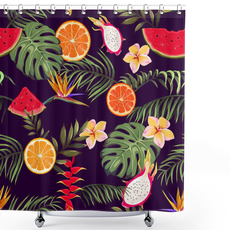 Personality  Seamless Pattern With Exotic Flowers, Fruits And Palm Leaves Shower Curtains