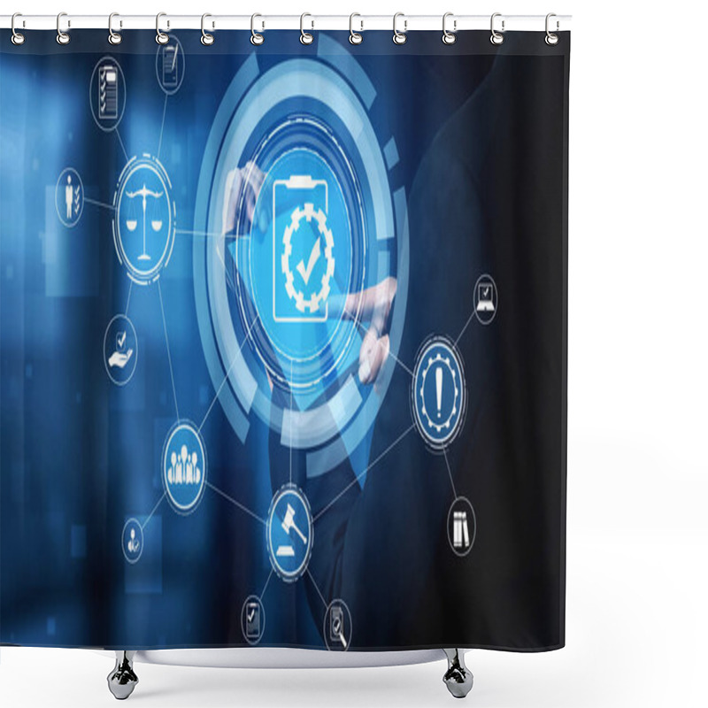 Personality  Compliance Rule Law And Regulation Graphic Interface For Business Quality Policy Planning To Meet International Standard. Shower Curtains