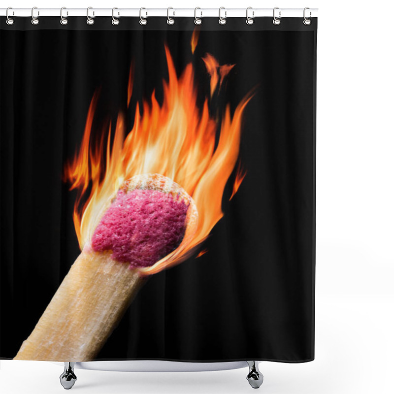 Personality  Burning Match Isolated On Black Backround. Shower Curtains