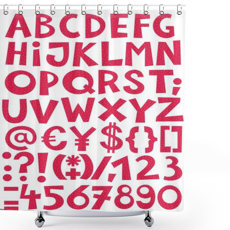 Personality  Red Dotted Light Patterned Letters And Numbers On White Background Alphabet Set Shower Curtains