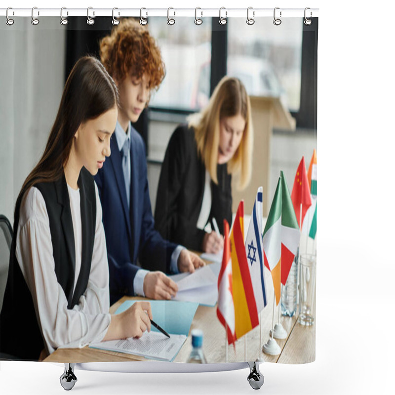 Personality  Teenagers Participate In A UN Model Session, Demonstrating Their Passion For Global Affairs. Shower Curtains