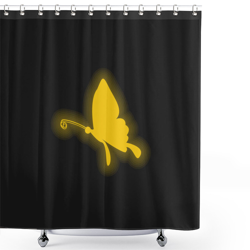 Personality  Black Butterfly Shape From Side View Yellow Glowing Neon Icon Shower Curtains