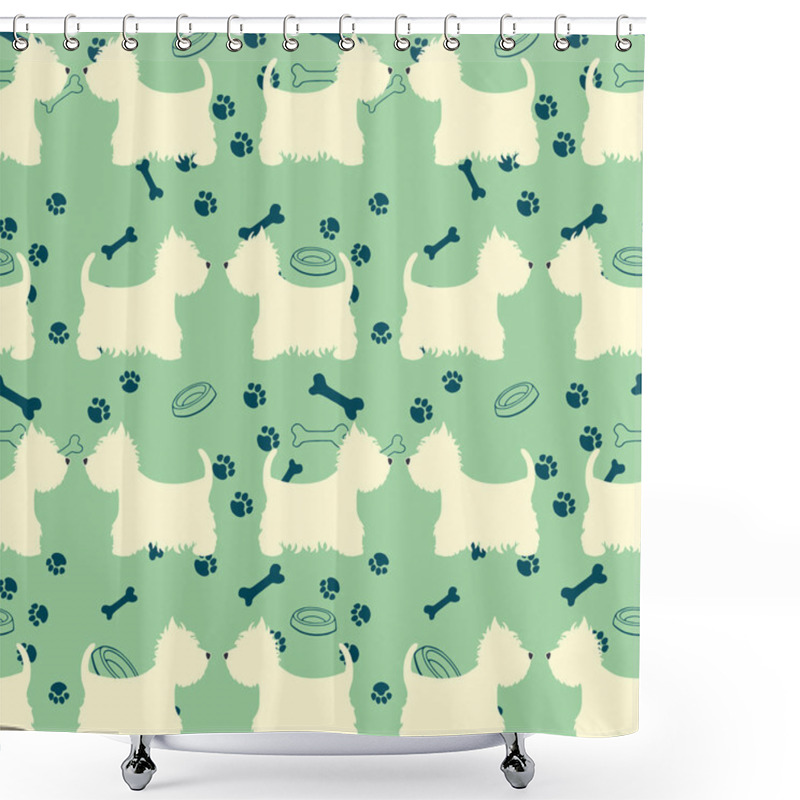 Personality  Green Pattern With Dogs Silhouettes Shower Curtains